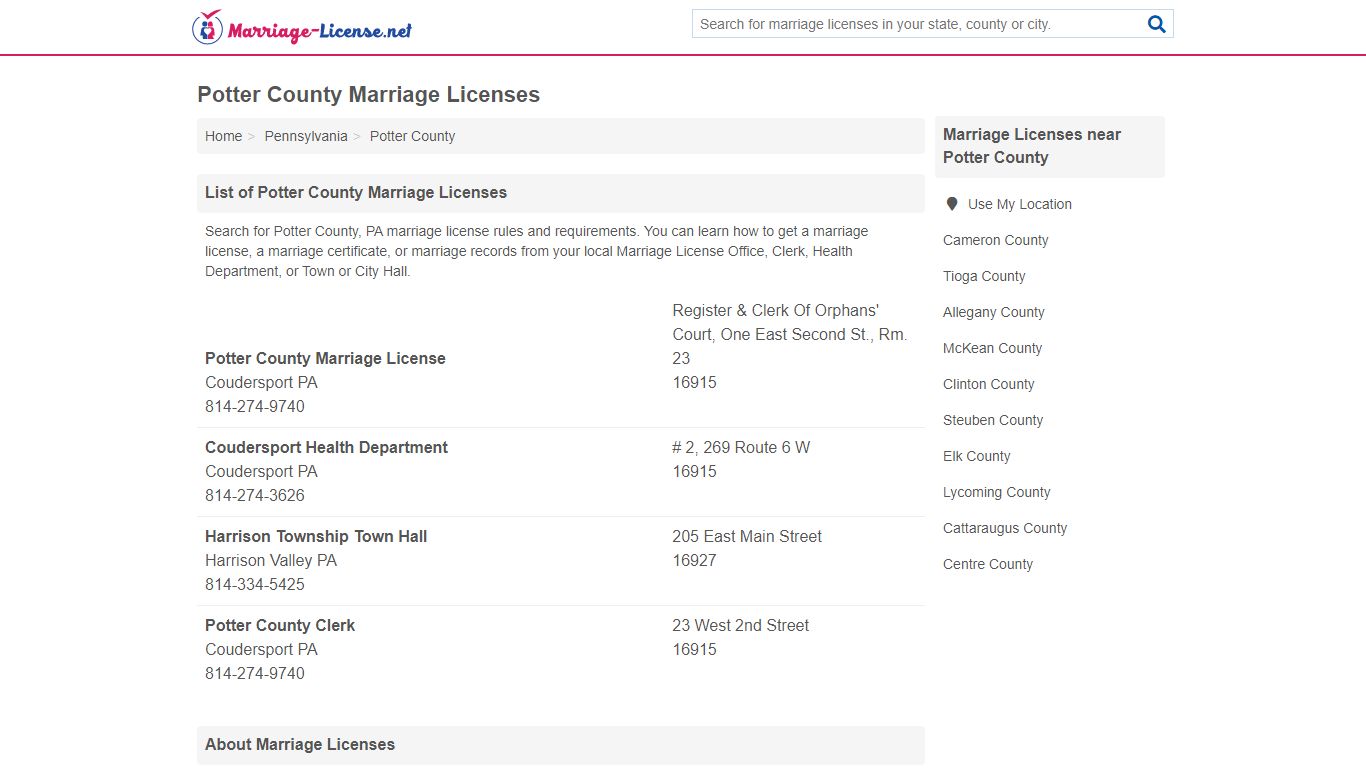 Potter County Marriage Licenses