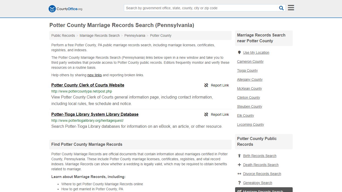 Marriage Records Search - Potter County, PA (Marriage Licenses ...