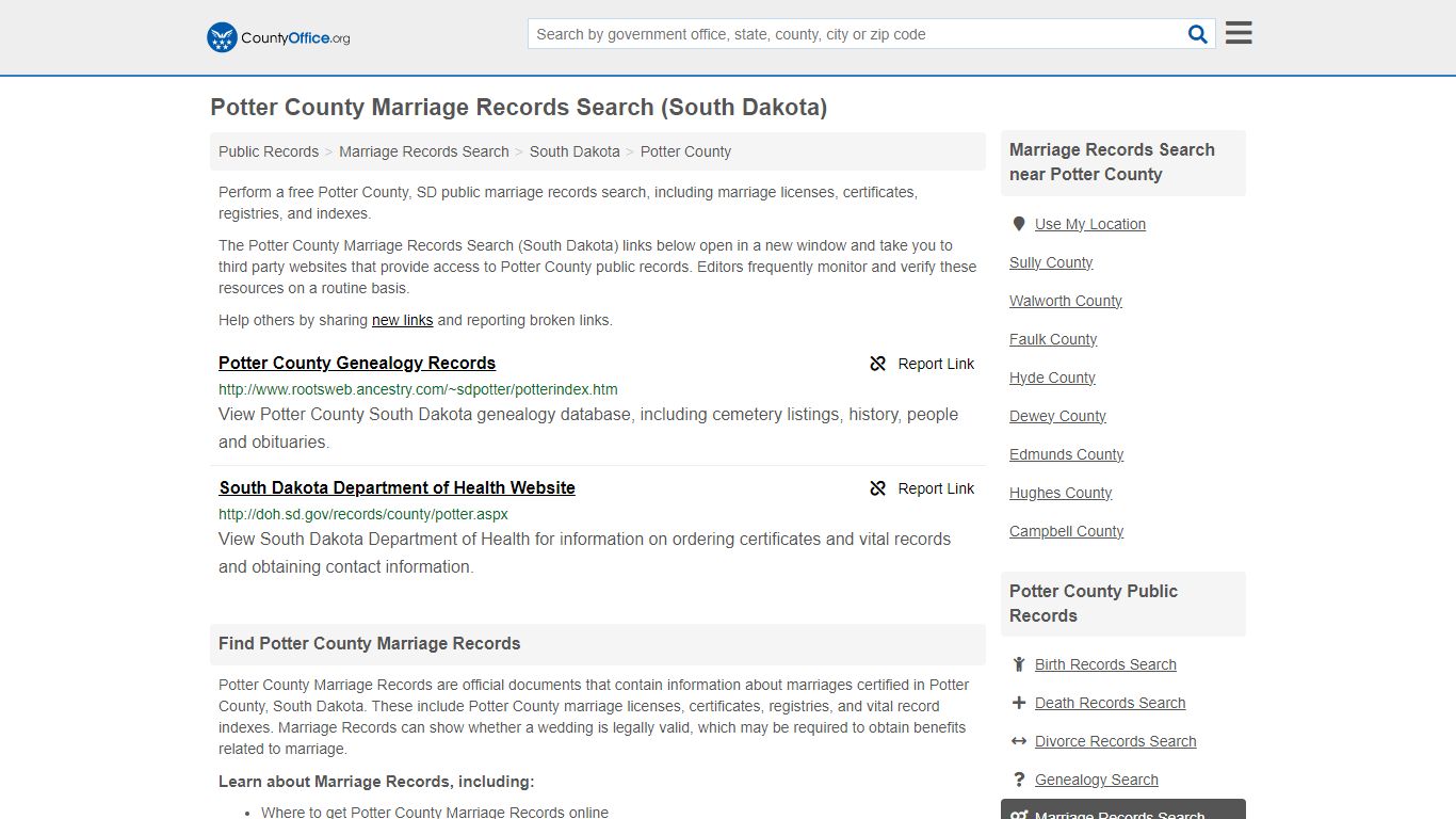 Marriage Records Search - Potter County, SD (Marriage Licenses ...